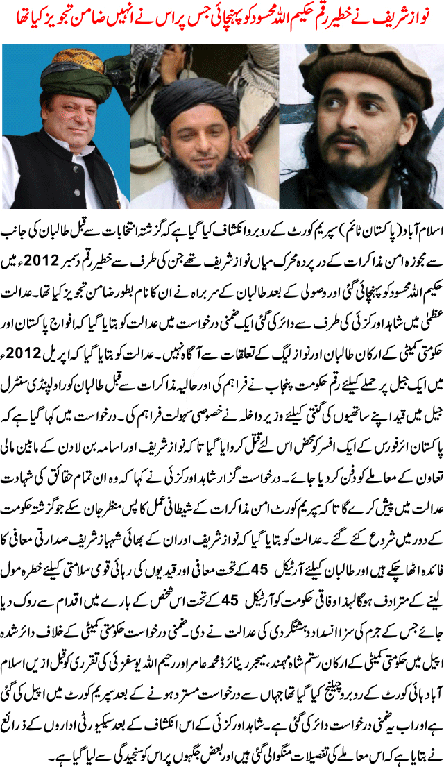 PM Nawaz Sharif Gave funds to Hakimullah Mehsud
